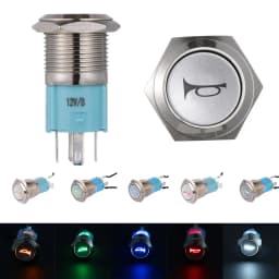 New 5/8" 12V 16mm LED Power Light Momentary Push Horn Button Metal Switch Push Button Car Latch Speaker Bell Horn