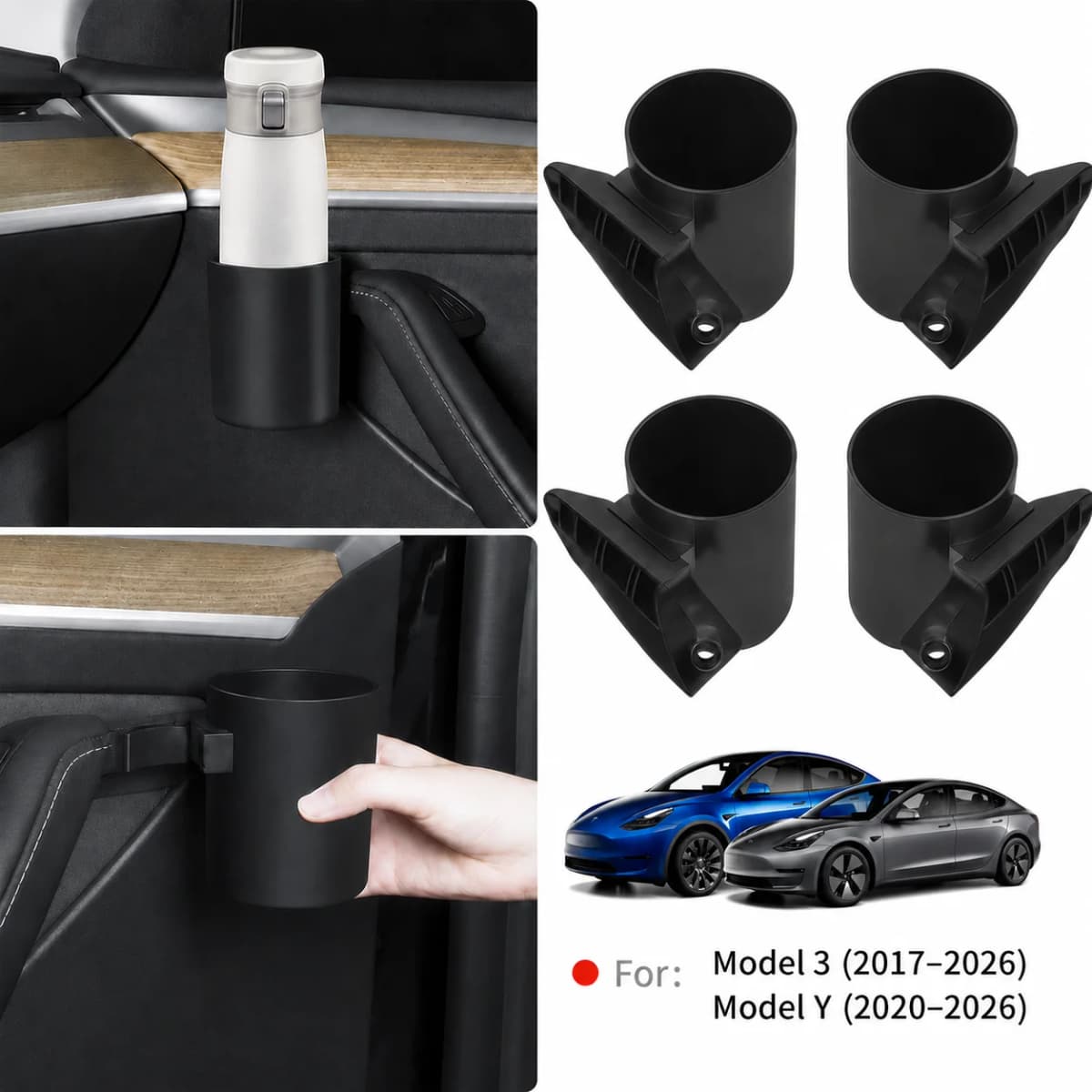 Car Door Cup Holder For Tesla Model 3 Y Highland Juniper 2025 2026 4Pcs Water Cup Bottle Drink Storage Box Rack Car Accessories