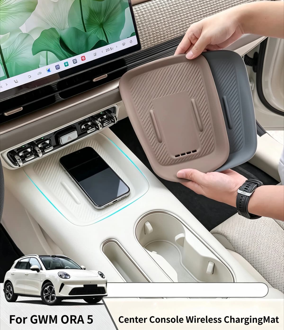 For 2026 GWM ORA 5 Silicone Dustproof Mat Center Console Wireless Charging Anti-Dirty Protective Pad White Interior Accessories