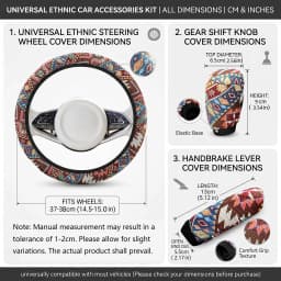 3PCS Boho Car Interior Set (Includes 1 Steering Wheel Cover, 1 Gear Shift Cover, and 1 Handbrake Cover) Fits All Seasons