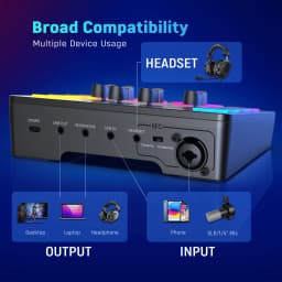 FIFINE Gaming Audio Mixer,Streaming 4-Channel RGB Mixer with XLR Microphone Interface,for Game Voice,Podcast,AmpliGame SC3