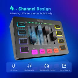 FIFINE Gaming Audio Mixer,Streaming 4-Channel RGB Mixer with XLR Microphone Interface,for Game Voice,Podcast,AmpliGame SC3