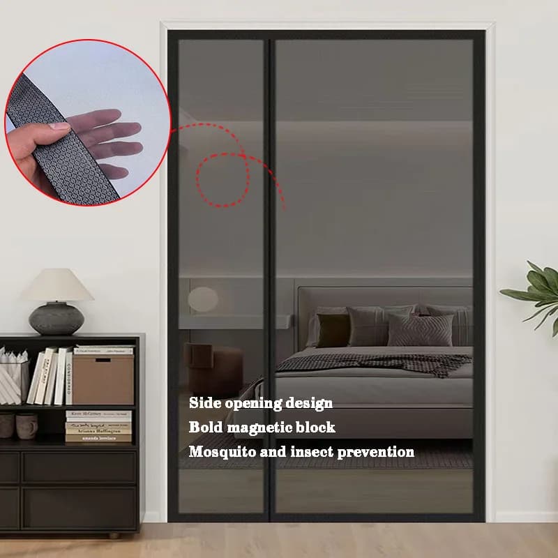 Black Side Opening Mosquito Proof Door Curtain, Magnetic Suction Design, Invisible Mosquito Proof, Self Installing Without Punch