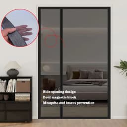 Black Side Opening Mosquito Proof Door Curtain, Magnetic Suction Design, Invisible Mosquito Proof, Self Installing Without Punch