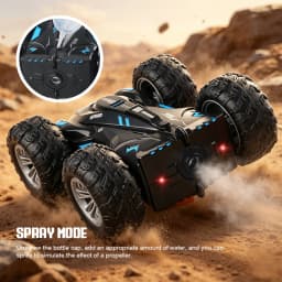 2.4G Remote Control Double-Sided Stunt Car with Lights & Spray, Cool RC Flip Toy Car for Kids