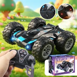 2.4G Remote Control Double-Sided Stunt Car with Lights & Spray, Cool RC Flip Toy Car for Kids