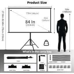 VEIDADZ Projector Screen With Stand Foldable White Wrinkle-Free 60-120 inch 16:9 Screen With Bag for Home Theater Indoor Outdoor