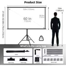 VEIDADZ Projector Screen With Stand Foldable White Wrinkle-Free 60-120 inch 16:9 Screen With Bag for Home Theater Indoor Outdoor