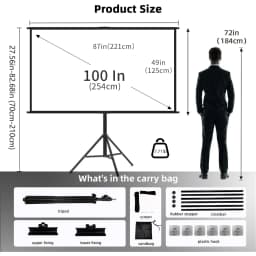 VEIDADZ Projector Screen With Stand Foldable White Wrinkle-Free 60-120 inch 16:9 Screen With Bag for Home Theater Indoor Outdoor