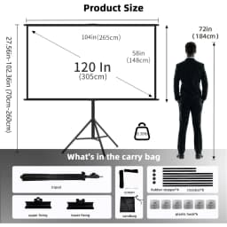 VEIDADZ Projector Screen With Stand Foldable White Wrinkle-Free 60-120 inch 16:9 Screen With Bag for Home Theater Indoor Outdoor