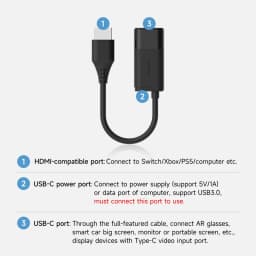 Hagibis HDMI to USB C Female Converter HDMI to AR Glasses Adapter Charge and Play For Switch PS5 Xbox Rokid/Xreal/Thunderbird