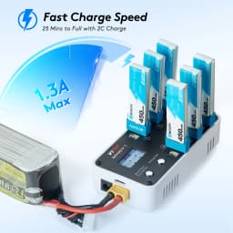 VIFLY WhoopStor 3 V3 Charger 6 Ports 1S LIPO LiHV Battery Charger Discharger Storage LCD TYPE-C DC TX60 For RC FPV BT2.0 PH2.0