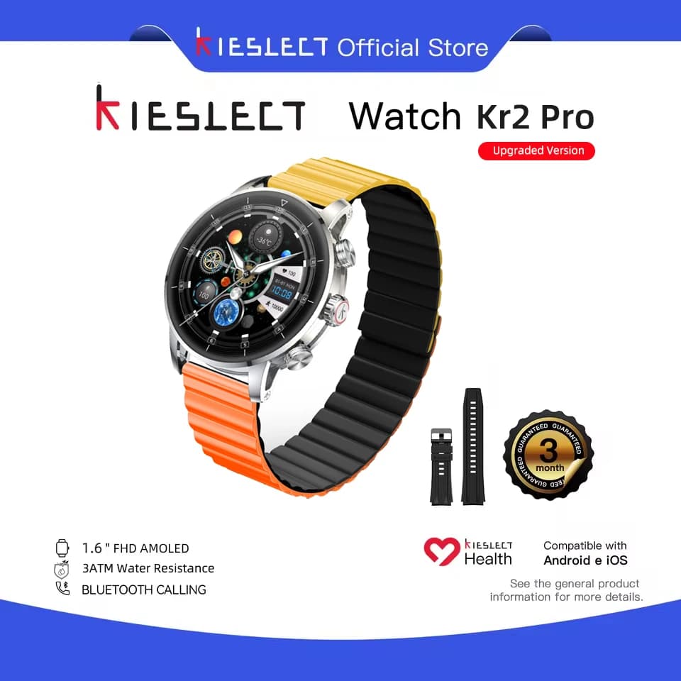 Kieslect Kr2 Pro Smart Watch 3ATM 1.6' FHD AMOLED Display with AOD Dual Core Triple Speed 2.5D GPU Super Dynamic Calling Watch
