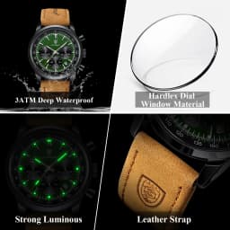 POEDAGAR Fashion Sport Wristwatch For Men Waterproof Luminous Chronograph Military Man Watch Leather Luxury Quartz Men's Watches