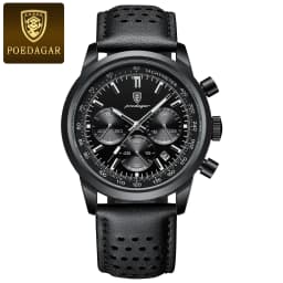 POEDAGAR Fashion Sport Wristwatch For Men Waterproof Luminous Chronograph Military Man Watch Leather Luxury Quartz Men's Watches