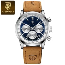 POEDAGAR Fashion Sport Wristwatch For Men Waterproof Luminous Chronograph Military Man Watch Leather Luxury Quartz Men's Watches
