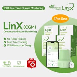MicroTech LinX CGM 4 Sets Continuous Glucose Monitor 24h Real-time Blood Sugar Test No Finger Pricking Glucose Monitoring Kit
