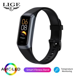 LIGE 1.1 Inch Amoled Heart Rate Monitor Smart Bracelet Wristband Slim Smart Watch Men Women Waterproof  Fitness Tracker Band
