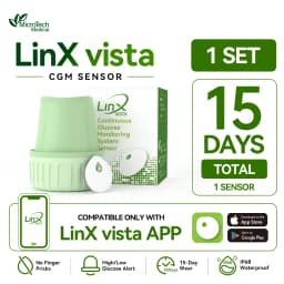 MicroTech LinX Vista CGM 15-Day Continuous Glucose Monitor with 24/7 Real-Time Blood Glucose Monitoring Diabetes Management