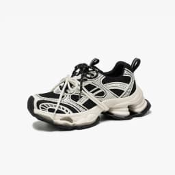 BEAUTODAY Chunky Sneakers Women Synthetic Leather Mesh Mixed Color Round Toe Lace-Up Sports Trainer Ladies Shoes Handmade 29A51