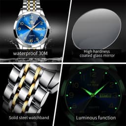 OLEVS 9970 Men Watch Original Brand Waterproof Luminous Quartz Watch Rhombus Mirror Stainless Steel Date-Day-Date Watch With Box