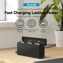 TELESIN 18W PD Fast Charger For DJI OSMO Action 6 5pro OSMO 360 TF Card 3 Slots Battery Pocket Charging Storage Box
