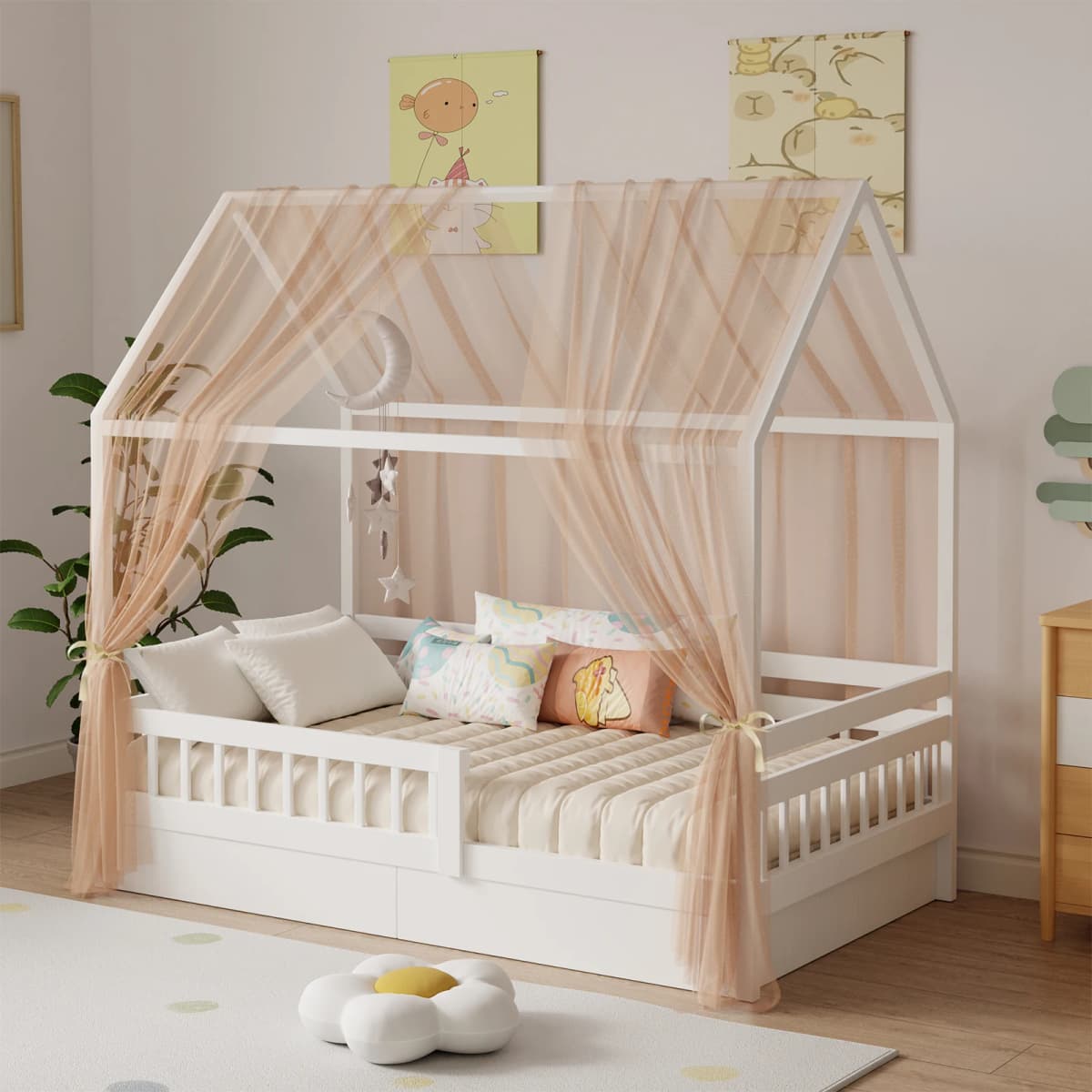 Bunk Bed Canopy 1/2-Piece Muslin Bunk Bed Canopy, Fabric Canopy for Bunk Beds Suitable for Bed Canopy, Bedroom Decoration