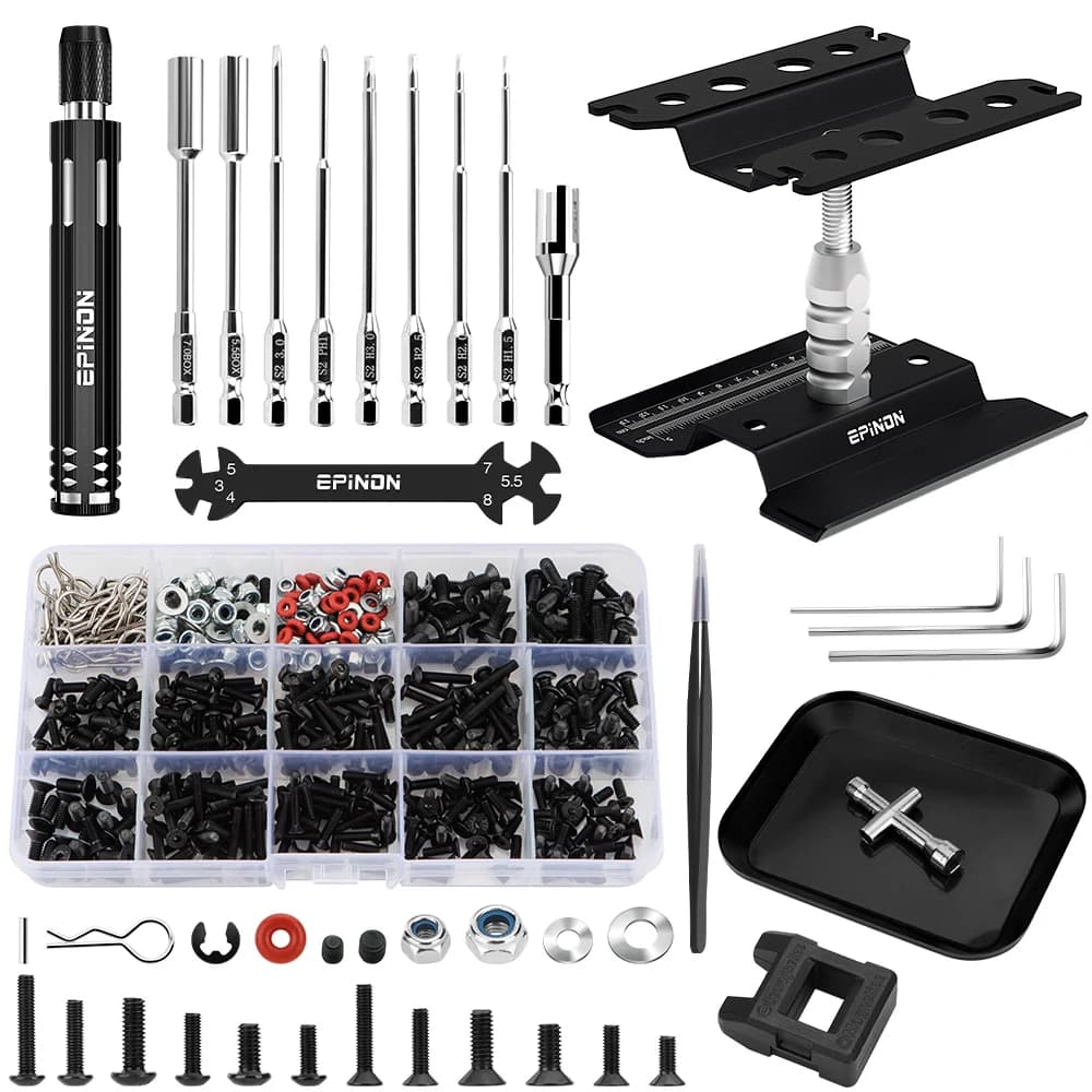 EPINON RC Car Repair Work Stand Repair Tool Set for 1/8 1/10 1/12 1/16 1/18 RC Car Crawler Truck Buggy