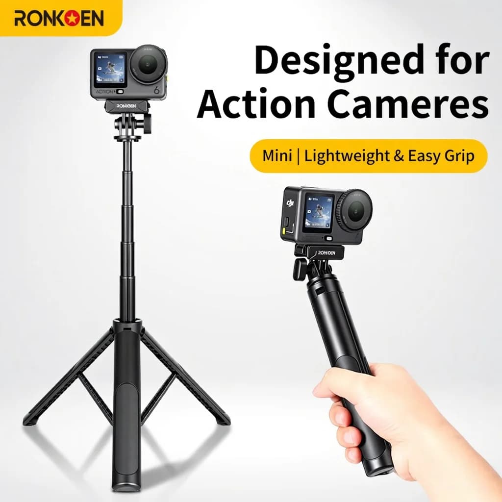 RONKOEN TZ-24 Mini 60cm Quick-Release Portable Adjustable Selfie Stick Tripod for GoPro Insta360 DJI Osmo Action Camera