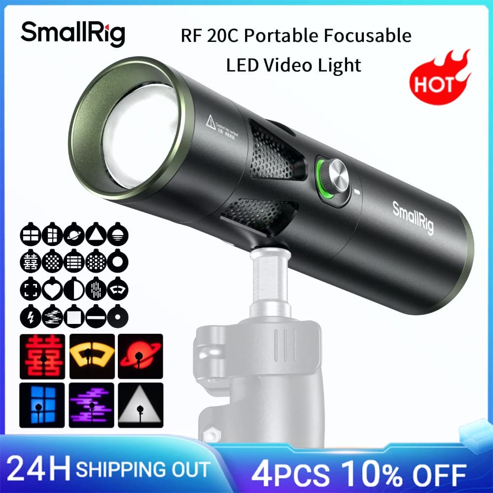SmallRig RF 20C Portable Focusable RGB LED Video Light, w 5-Color LEDs 20 Patterned Light Filters 20W USB-C PD 36W Fast Charging