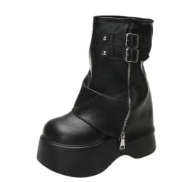Soft Leather Ankle Mid Calf Boots Winter Autumn High Platform Wedge British Booties Woman New Ladies Chunky Motorcycle Boots 9CM