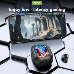 HTC NE20 TWS Bluetooth 6.0 Earbuds Smart LCD Touchscreen Real-Time AI Translation ENC Noise Reduction HiFi Audio for Sport