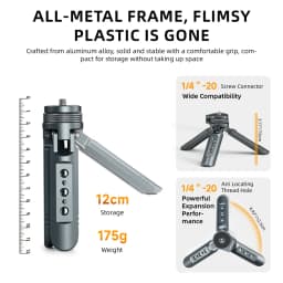 LEAPLIGHT Aluminum Mini Tripod for DJI Osmo Pocket 3/4/4P/360LunaUltra Camera Tripod Handheld Grip w 360° BallHead+Phone Stand