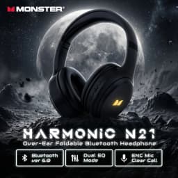 Monster Harmonic N21 Bluetooth 6.0 Headphones Dual EQ Mode Immersive Stereo Earphone Over-Ear Foldable Wire/Wireless Headset