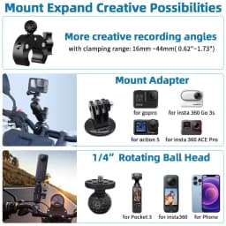 Motorcycle Mount Kit for Insta360 X5 X4 X3 X2 RS DJI GoPro Double Clamp Handlebar Selfie Stick for Insta 360 Mount Accessories