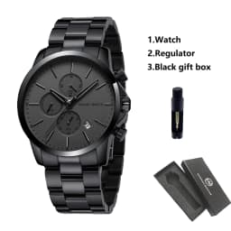 HANNAH MARTIN Brand Men Watch Black Stainless Steel Waterproof Fashion Sports Multifunctional Quartz Wristatch Relogio Masculino