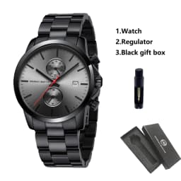 HANNAH MARTIN Brand Men Watch Black Stainless Steel Waterproof Fashion Sports Multifunctional Quartz Wristatch Relogio Masculino