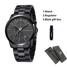 HANNAH MARTIN Brand Men Watch Black Stainless Steel Waterproof Fashion Sports Multifunctional Quartz Wristatch Relogio Masculino