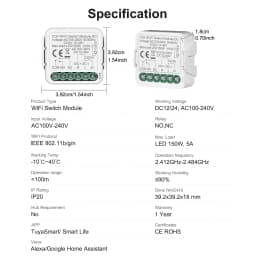 GIRIER Tuya Smart Dry Contact Switch Module WiFi DIY Breaker Relay Supports DC5V/12-48V AC100-240V Input/Output Works with Alexa