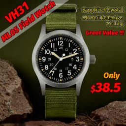 Militado Ml05 Vintage Field Watch VH31 Sweep Second Quartz Movement Sapphire Crystal High Clear AR Coating Luminous 38Mm Watches