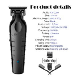 KM-2299 Hair Clipper Kemei Professional Electric USB Rechargeable Barber Trimmer Cordless Trimmer Type-c Zero Gapped Cutting