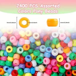 2400pcs Bead Craft Kit - Multicolor Plastic Pony Beads for Jewelry Making, Bracelets, Hair Braiding & DIY Crafts with Organizing