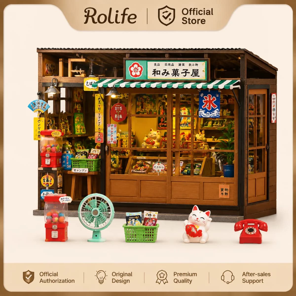 Rolife Nostalgic Corner Shop Japan Book Nook Kit DIY Miniature House Model Kits Japanese 3D Wooden Puzzle Gift for Her Crafters