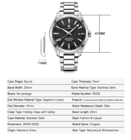 Corgeut 41mm Luxury NH35 Movt Man Sport Clock Automatic Relogio Masculino Mechanical Wristwatch Sapphire Steel Band Men's Watch