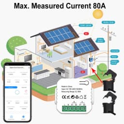 Smart WiFi Energy Meter Bidirectional with Clamp 80A for Solar/PV App Monitor Produced&Consumed Power AC100/240V Works with Tuya