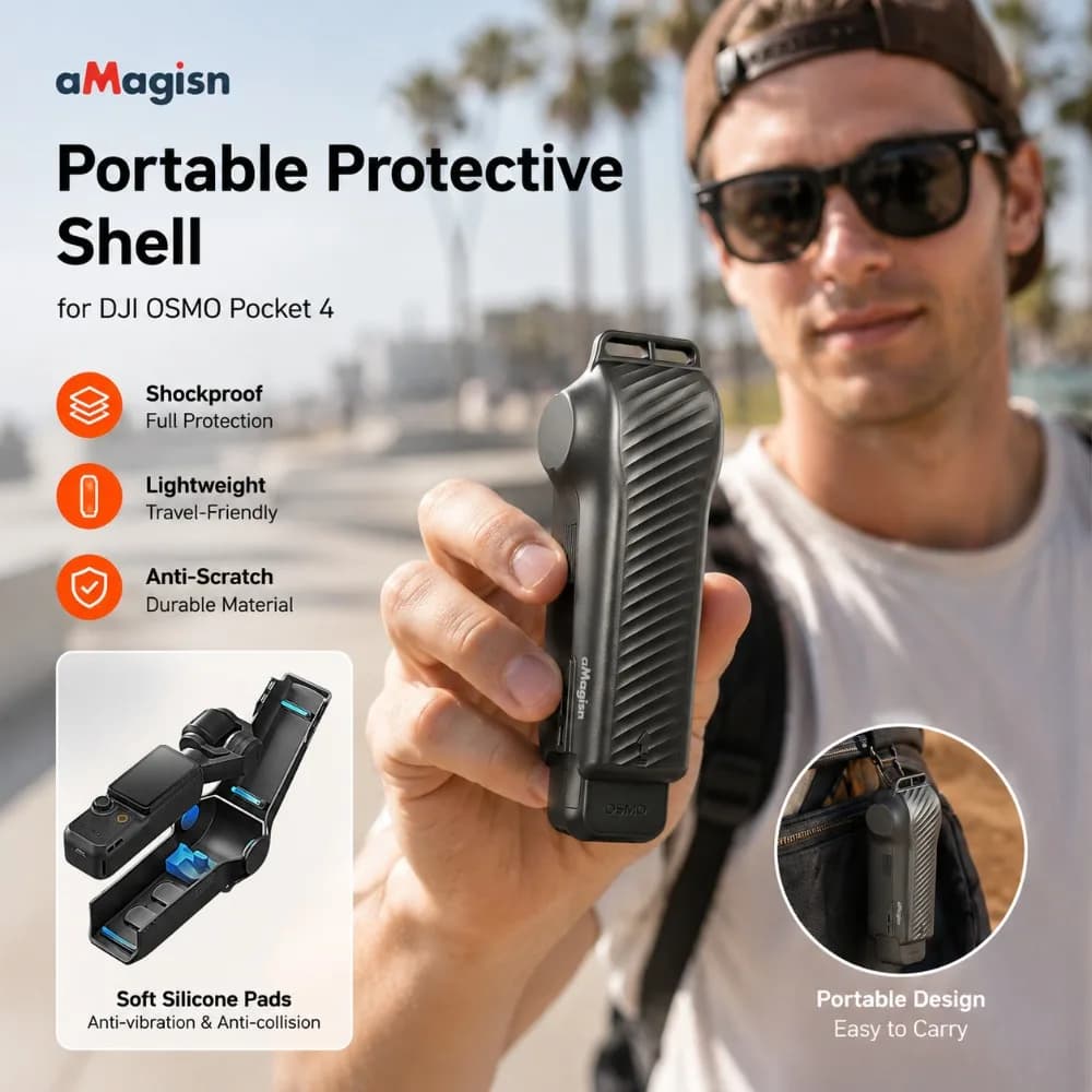 aMagisn Full-coverage Hard Case Shell for DJI Pocket 4 ,Camera Protective Cover Anti-Scratch & Drop-Proof for Pocket 4 Accessory