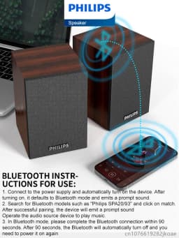 Philips SPA20 Speaker Bluetooth with 360 Degree Surround Sound Bluetooth Wireless Stereo for Computer Macbook Laptop
