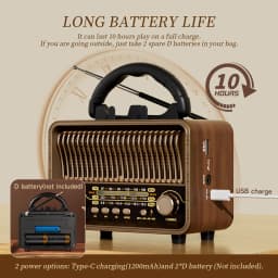 Retro Portable AM/FM/SW Radio with Rechargeable Battery, TF/AUX Playback & Antenna. Wireless for Home, or Emergency.