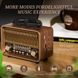 Retro Portable AM/FM/SW Radio with Rechargeable Battery, TF/AUX Playback & Antenna. Wireless for Home, or Emergency.