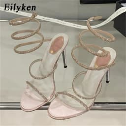 Eilyken Street Style Crystal Diamonds Ankle Strap Women Sandals Sexy Open Toe Thin High Heels Party Prom Summer Shoes